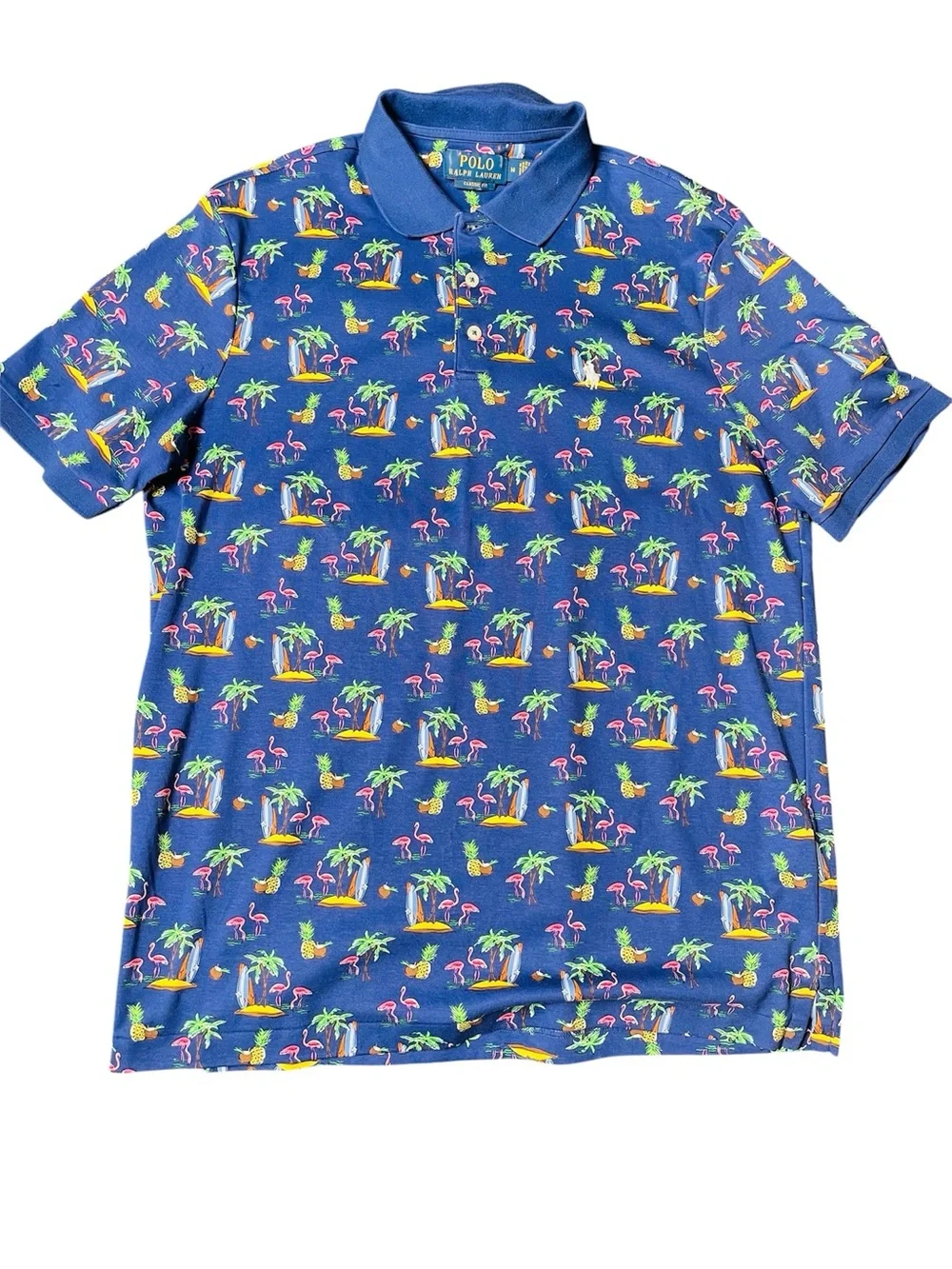 Ralph Lauren Navy Polo with Tropical Flamingo & Pineapple Print